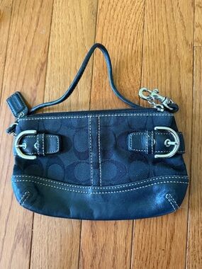 Coach Black Signature Canvas Wristlet with Leather Trim